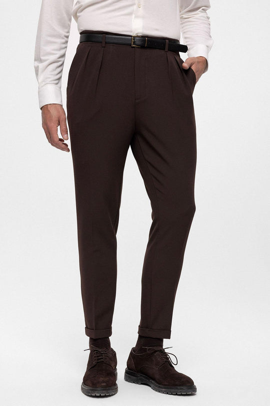 Men's Dark Brown High Waist Belted Trousers - Wessi