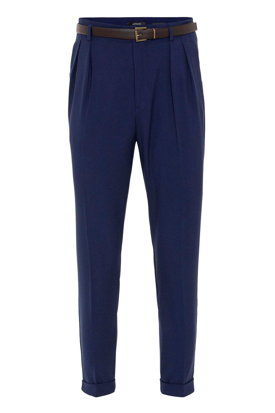 Men's Light Navy Blue High Waist Belted Trousers - Wessi
