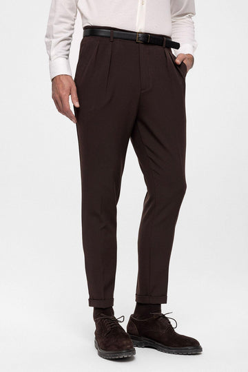 Men's Dark Brown High Waist Belted Trousers - Wessi