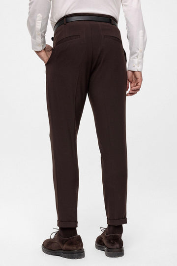 Men's Dark Brown High Waist Belted Trousers - Wessi