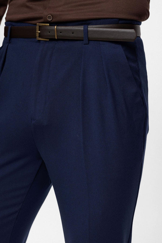Pantalon Homme Bleu Marine Clair Taille Haute Ceinturé - Wessi