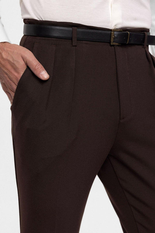 Men's Dark Brown High Waist Belted Trousers - Wessi
