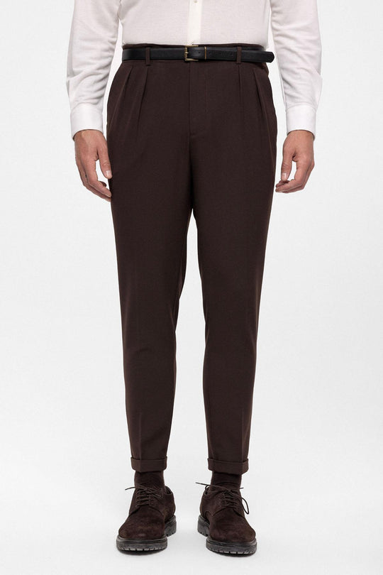 Men's Dark Brown High Waist Belted Trousers - Wessi