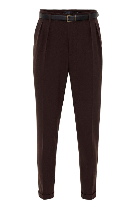 Men's Dark Brown High Waist Belted Trousers - Wessi