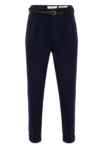 Pantalon Plissé Taille Haute Ceinturé Homme Bleu Marine - Wessi