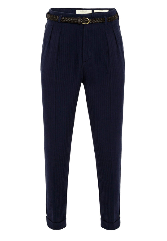 Pantalon Plissé Taille Haute Ceinturé Homme Bleu Marine - Wessi