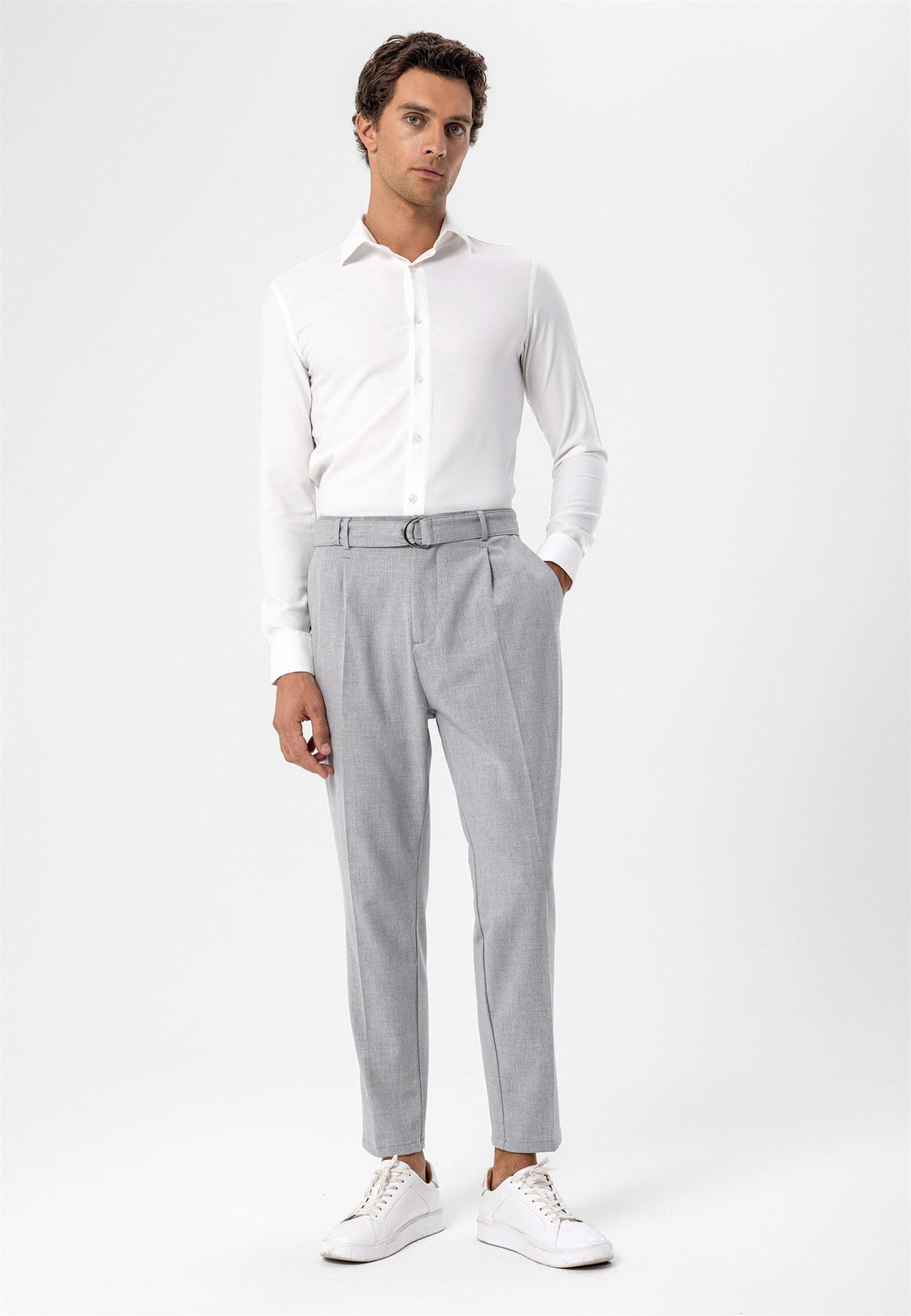 Gris Claro Pantalon A Cuadros Gris Hombre Pantalón Slim Fit Gris