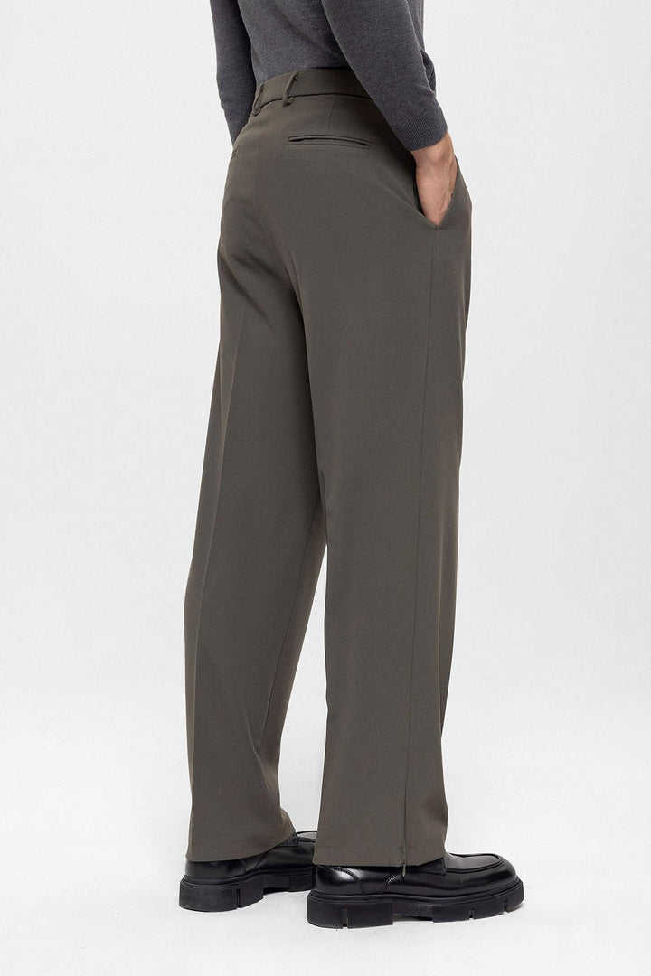 Pantaloni con cerniera a vita alta color kaki scuro da uomo - Wessi