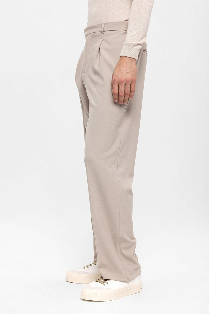 Men's Stone High Waist Zippered  Trousers - Wessi