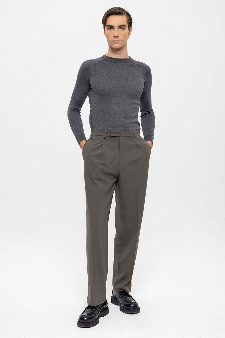 Pantaloni con cerniera a vita alta color kaki scuro da uomo - Wessi