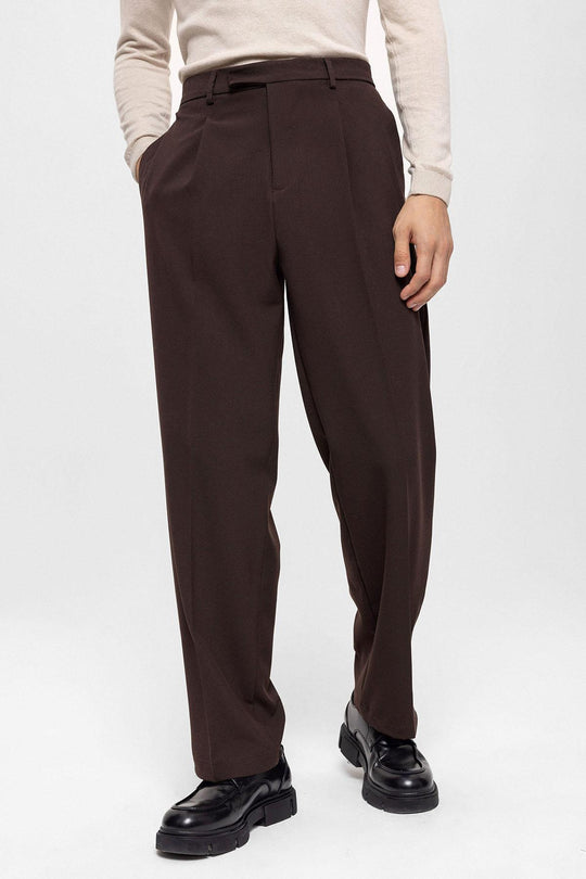 Pantalon Homme Marron Taille Haute Zippé - Wessi