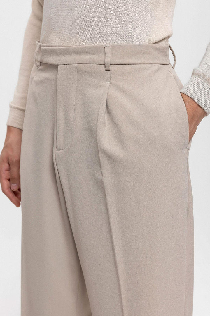Men's Stone High Waist Zippered  Trousers - Wessi