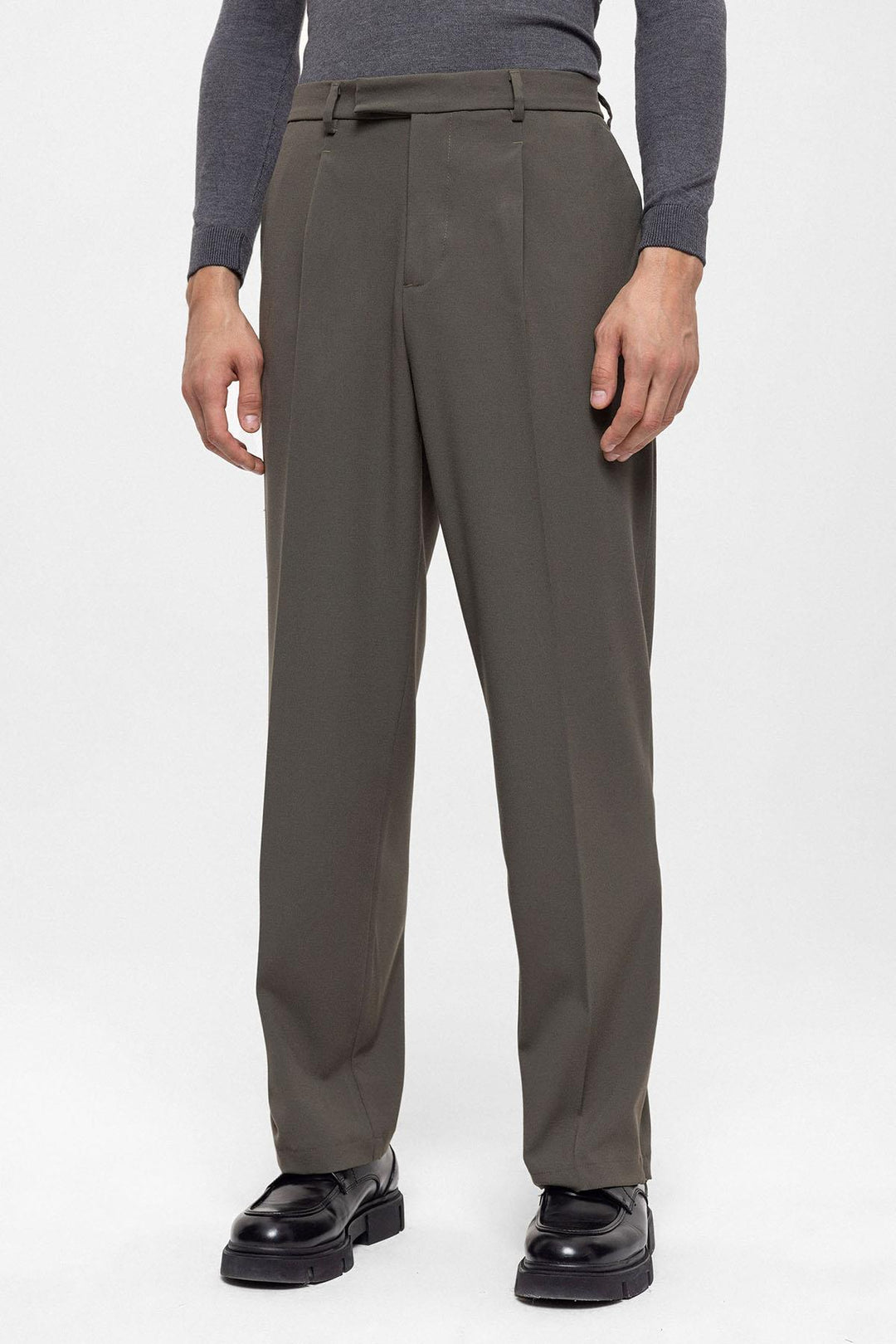 Pantaloni con cerniera a vita alta color kaki scuro da uomo - Wessi