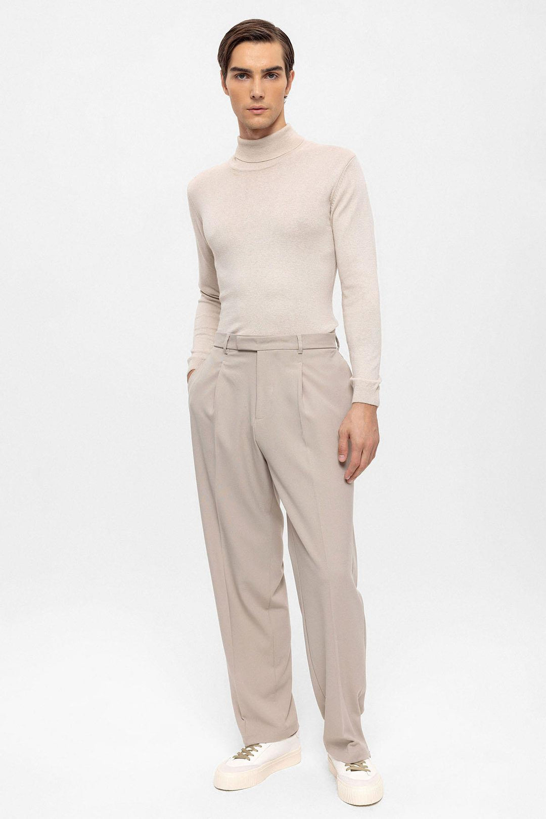 Men's Stone High Waist Zippered  Trousers - Wessi