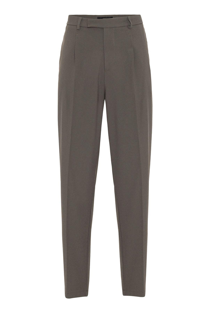 Pantaloni con cerniera a vita alta color kaki scuro da uomo - Wessi