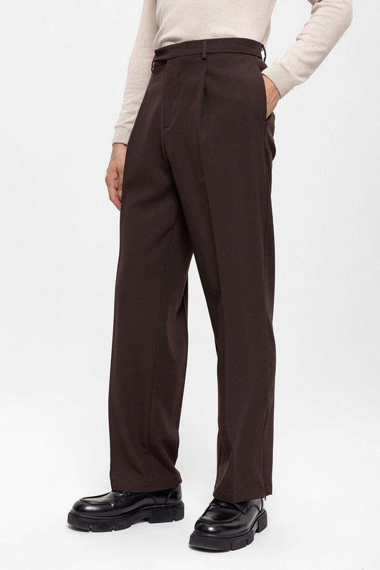 Pantalon Homme Marron Taille Haute Zippé - Wessi