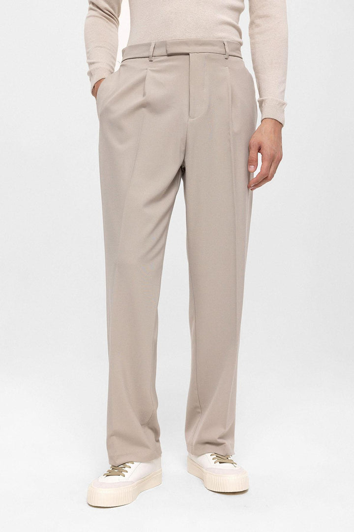 Men's Stone High Waist Zippered  Trousers - Wessi