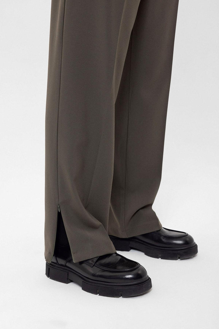 Pantaloni con cerniera a vita alta color kaki scuro da uomo - Wessi
