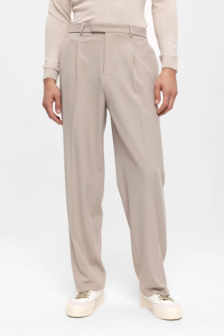 Men's Stone High Waist Zippered  Trousers - Wessi
