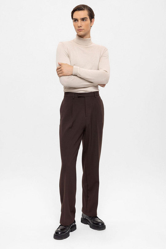 Pantalon Homme Marron Taille Haute Zippé - Wessi
