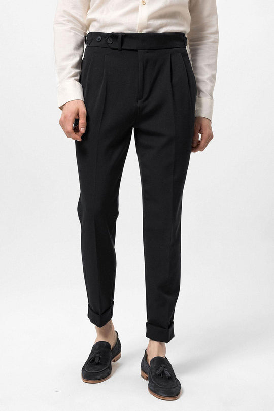 Men's Black High Waist Pleated Carrot Fit Trousers - Wessi Wessi - Discover Diversity Men's Black High Waist Pleated Carrot Fit Trousers - Wessi Wessi - Discover Diversity