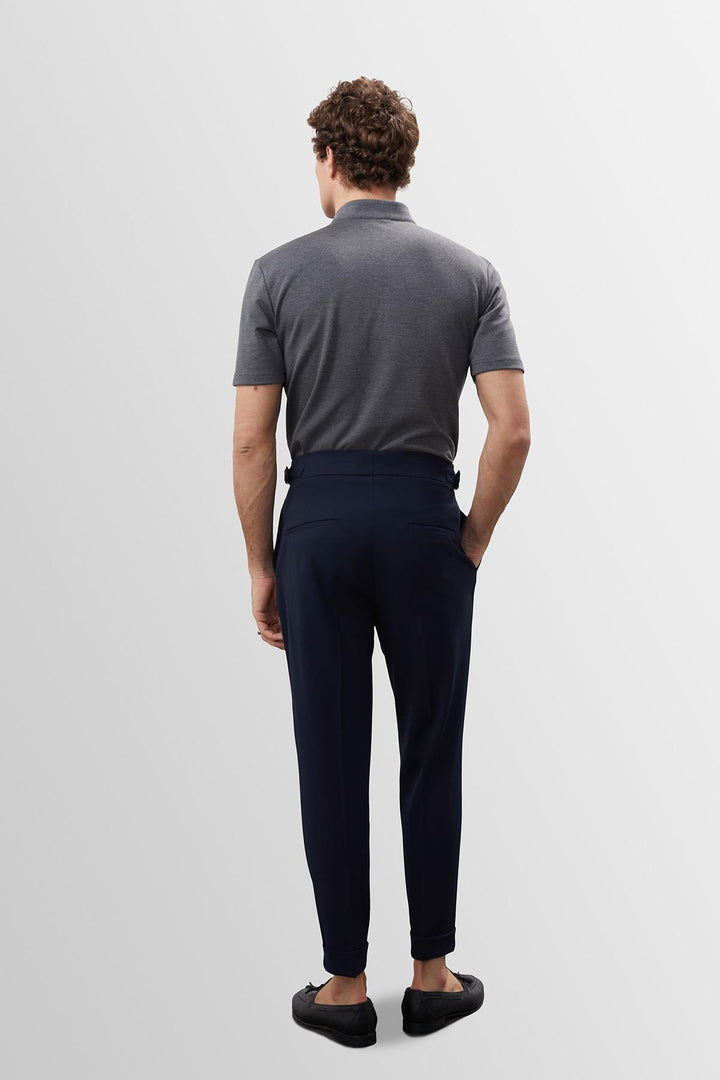 Pantalon Homme Bleu Marine Taille Haute Plissé Coupe Carotte - Wessi