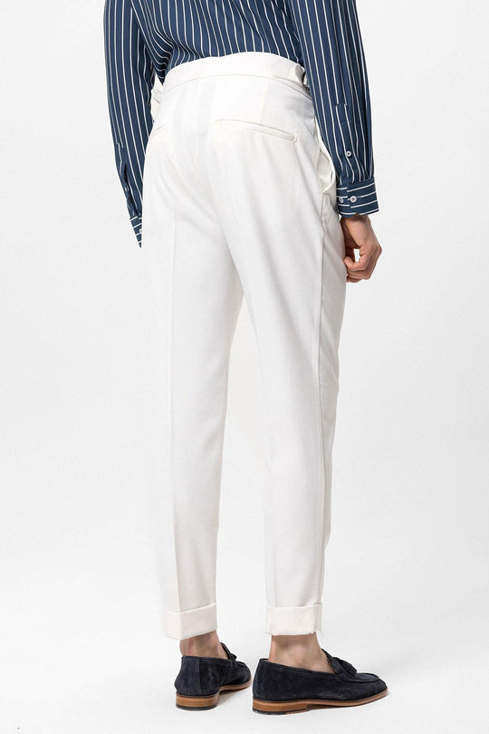 Men's Ecru High Waist Pleated Carrot Fit  Trousers - Wessi