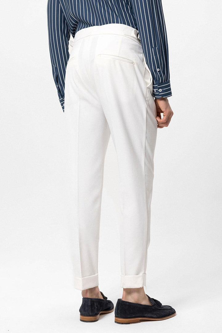 Men's Ecru High Waist Pleated Carrot Fit  Trousers - Wessi