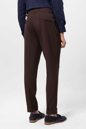 Men's Brown High Waist Pleated Carrot Fit  Trousers - Wessi