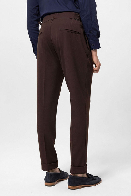 Men's Brown High Waist Pleated Carrot Fit  Trousers - Wessi