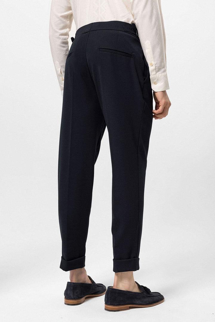 Pantalon Homme Bleu Marine Taille Haute Plissé Coupe Carotte - Wessi