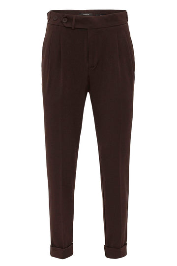 Men's Brown High Waist Pleated Carrot Fit  Trousers - Wessi