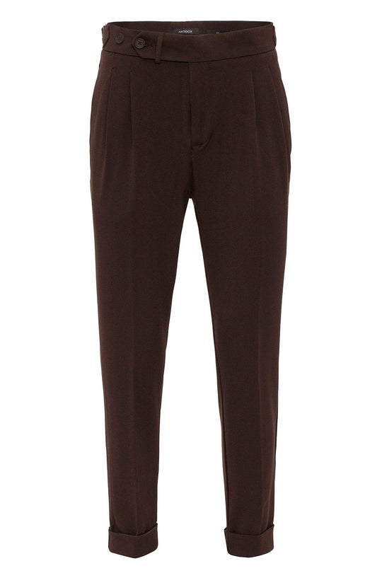 Men's Brown High Waist Pleated Carrot Fit  Trousers - Wessi