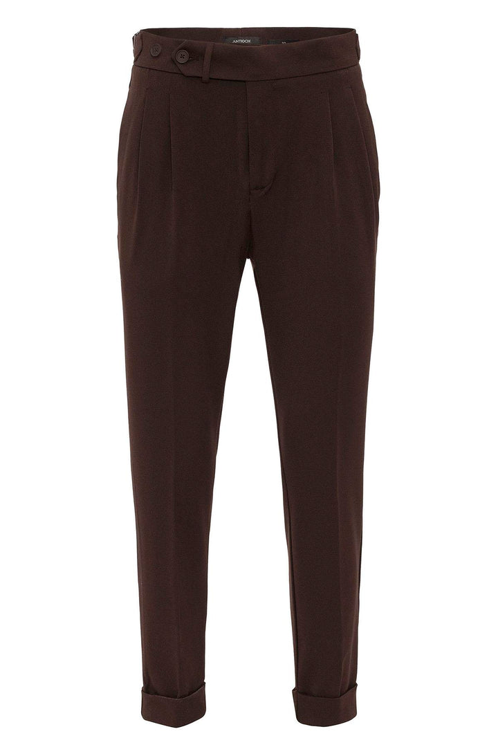 Pantaloni Carrot Fit a pieghe a vita alta marroni da uomo - Wessi