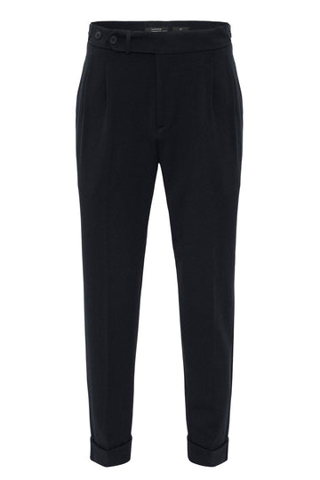 Men's Navy Blue High Waist Pleated Carrot Fit  Trousers - Wessi