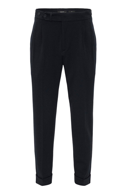 Men's Navy Blue High Waist Pleated Carrot Fit  Trousers - Wessi