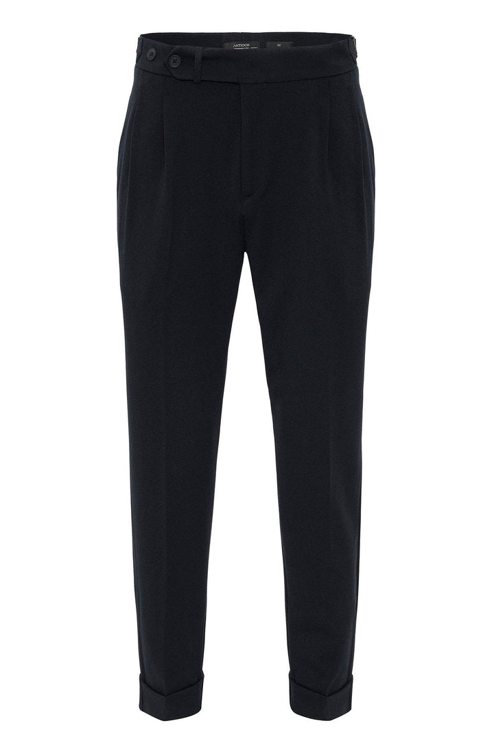 Pantalon Homme Bleu Marine Taille Haute Plissé Coupe Carotte - Wessi