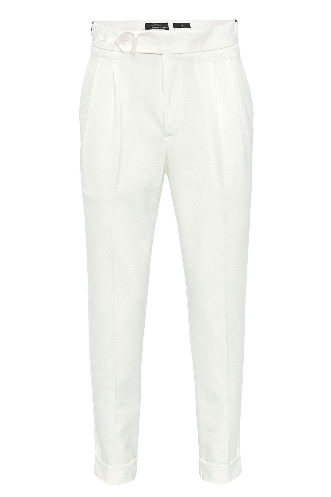 Men's Ecru High Waist Pleated Carrot Fit  Trousers - Wessi