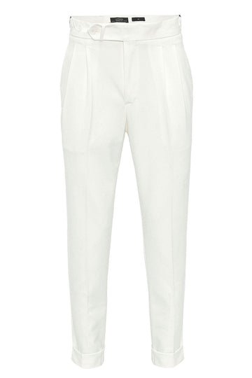 Men's Ecru High Waist Pleated Carrot Fit  Trousers - Wessi