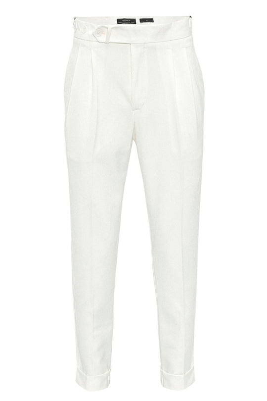 Men's Ecru High Waist Pleated Carrot Fit  Trousers - Wessi