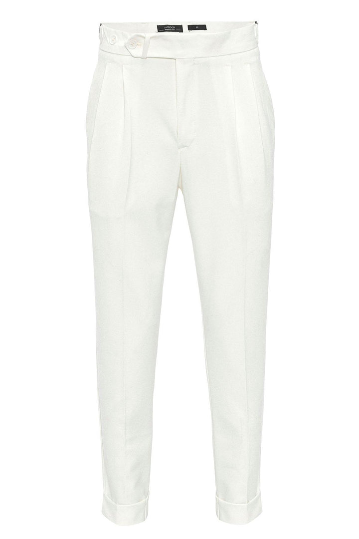 Men's Ecru High Waist Pleated Carrot Fit  Trousers - Wessi