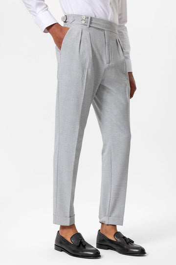 Pantalon Texturé Plissé Taille Haute Gris Homme - Wessi