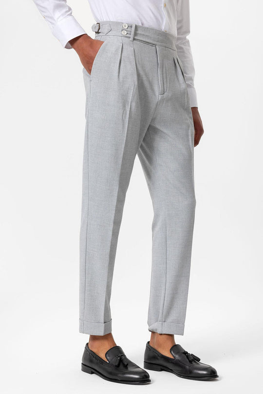 Pantalon Texturé Plissé Taille Haute Gris Homme - Wessi