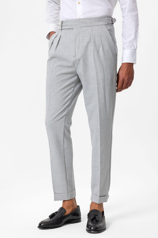 Men's Grey High-Waist Pleated Textured Pants - Wessi – Wessi