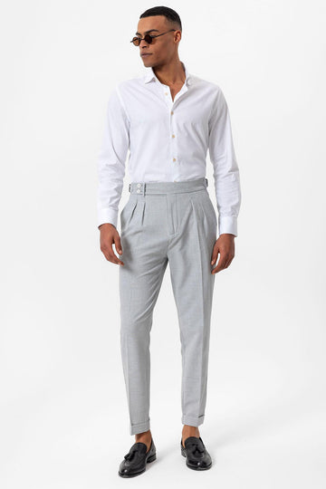 Pantalon Texturé Plissé Taille Haute Gris Homme - Wessi