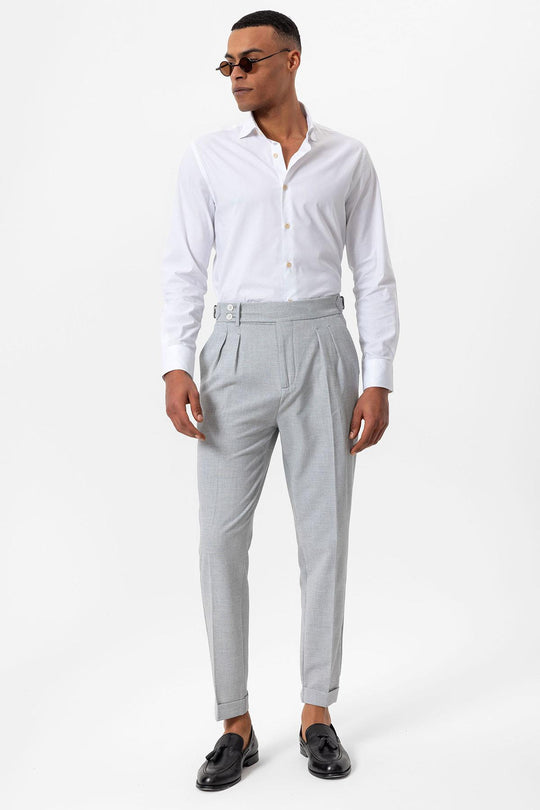 Pantalon Texturé Plissé Taille Haute Gris Homme - Wessi