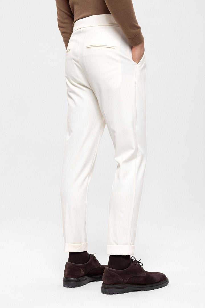 Men's Ecru High Waist Pleated  Trousers - Wessi