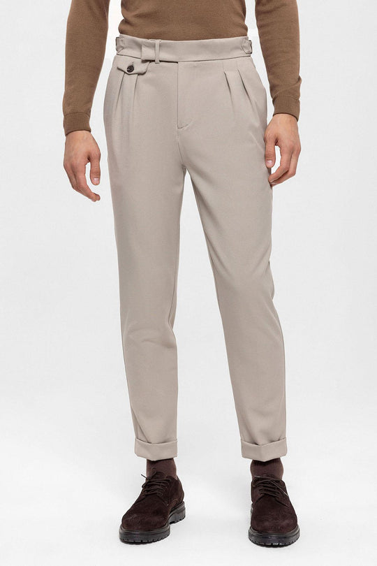 Pantalon Plissé Taille Haute Homme Vison - Wessi