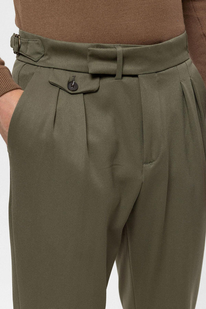 Men's Khaki High Waist Pleated  Trousers - Wessi