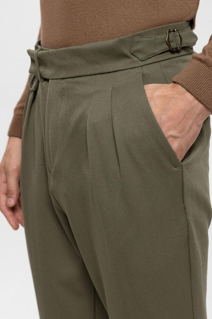 Men's Khaki High Waist Pleated  Trousers - Wessi
